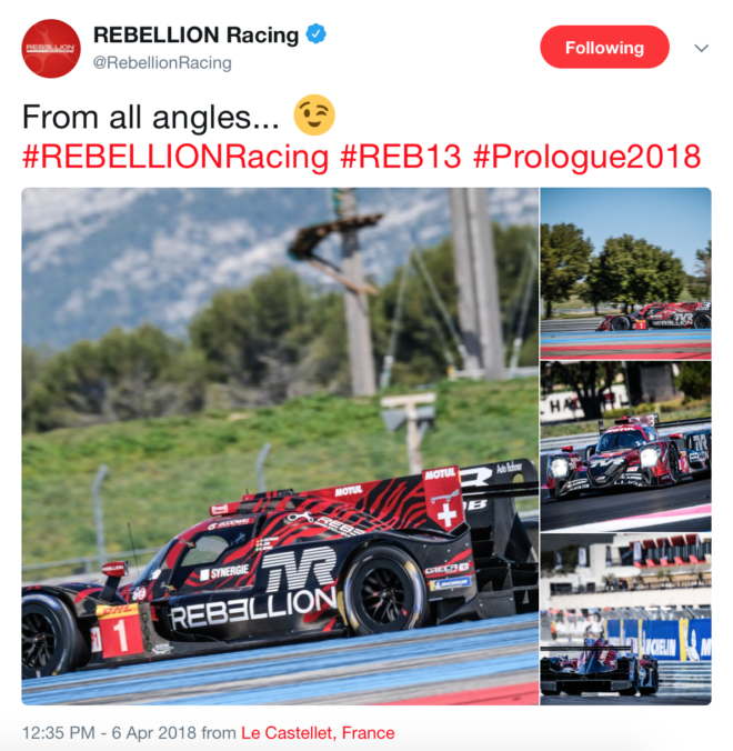 Rebellion Racing Tweet from WEC Prologue 2018